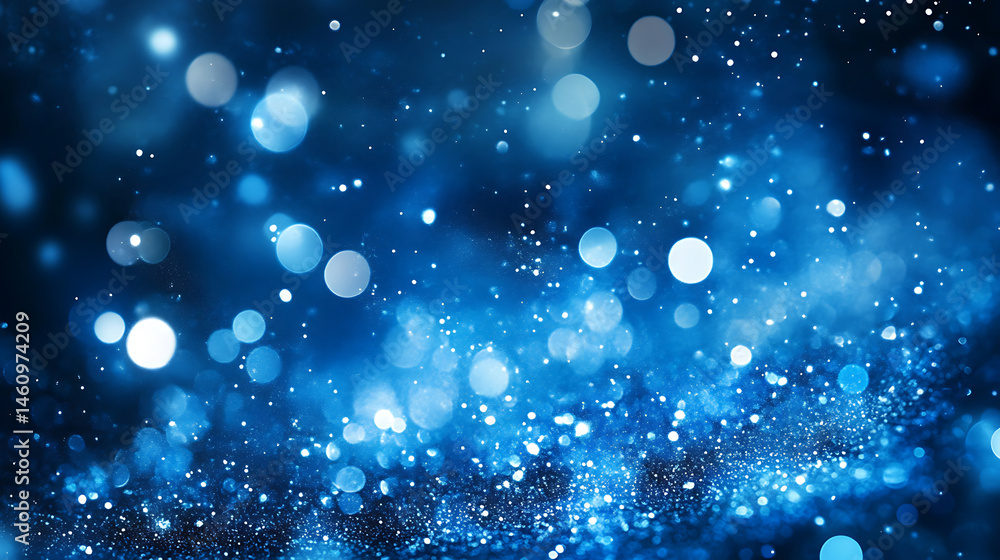 Poster abstract background of blue glitter and sparkling lights with bokeh effect festive design