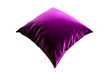 Velvet pillow in vibrant purple color, soft fabric, cut out transparent