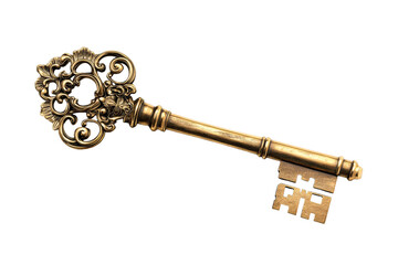 Ornate Golden Skeleton Key, Antique Style Lock Opener, cut out transparent