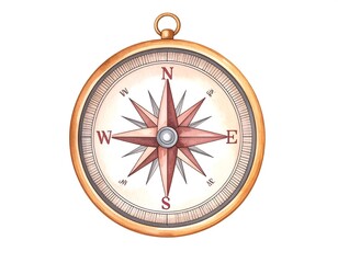 Antique Watercolor Compass Illustration with Rose Design
