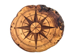 Rustic Wooden Compass Rose on Tree Slice