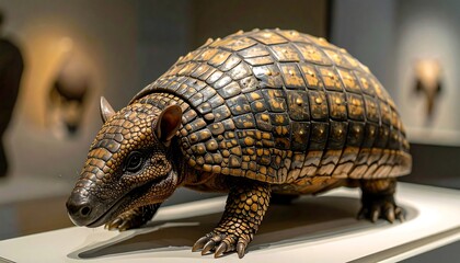 Fototapeta premium Three Banded Armadillo Close Up Museum Exhibit