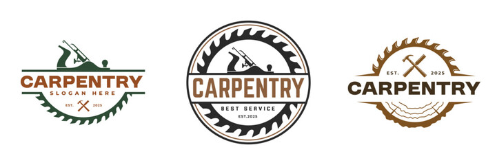 set vintage carpentry logo vector illustration badge design
