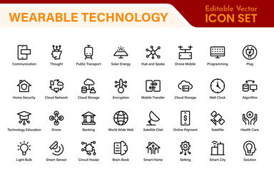 Wearable Technology Icons – Minimal Outline Vector Set for Smart Gadgets, Fitness Trackers, Smartwatches and AR Devices – Line Illustration Pack