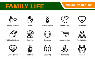 Loving Family Relationships outline modern icon set. editable line icon collection.