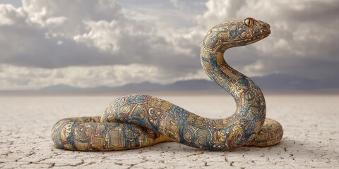 Ornate snake in a desert landscape