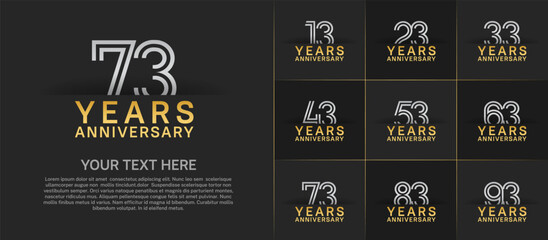 Anniversary logo set with double line number style. golden and silver color can be use for special moment
