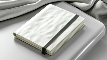 White book with black band on gray surface