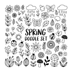 Set of spring doodle on white background. Hand drawn abstract doodle isolated on white background.