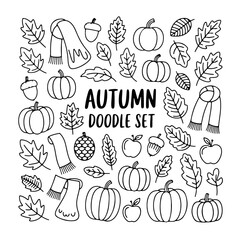 Set of autumn doodle on white background. Hand drawn abstract doodle isolated on white background.