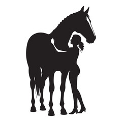 Obraz premium a woman holding a horse Vector Black silhouettes. with white background