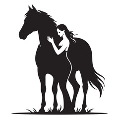 a woman holding a horse Vector Black silhouettes. with white background