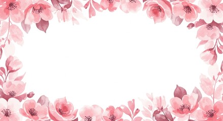 Delicate floral frame with soft pink and mauve blossoms.