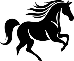 Black stallion silhouette vector illustration depicts a wild horse running with flowing mane and tail
