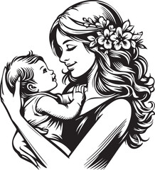 Elegant Black & White Mother’s Day Vector Design | Minimalist Line Art Illustration