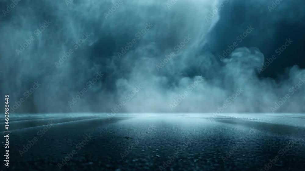 Poster mysterious fog and mist envelop dark, wet surface, creating atmospheric scene filled with shadows an