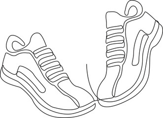Sneakers shoes continuous one line art drawing of casual fashion shoe design vector illustration.