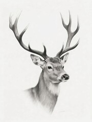 Naklejka premium Side Profile Deer Sketch with Antlers – Fine Pencil Wildlife Illustration