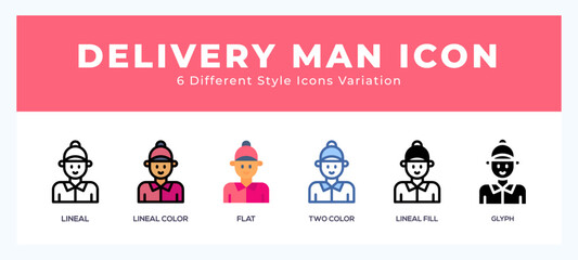 Delivery man icon in filled. thin line. outline stroke and flat style.