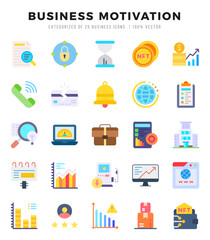Set of BUSINESS MOTIVATION Icons. Simple Flat art style icons pack. Vector illustration.