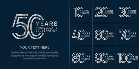 Anniversary logo set with double line number style. silver color can be use for special moment
