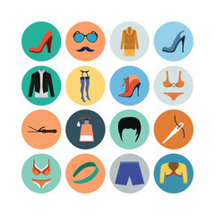 Fashion And Lifestyle Accessories Flat Vector Icons Round Shaped Set Illustration