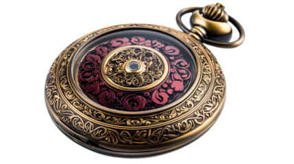 Detailed Bronze Pocket Watch Ornamentation, cut out transparent