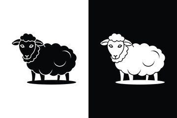 Farm Animal Sheep Icon. Glyph and Silhouette Vector Design
