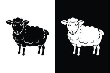 Sheep Glyph Icon and Silhouette Vector for Farm Animal Design