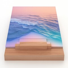 Pastel Beach Waves Artwork on Wooden Stand