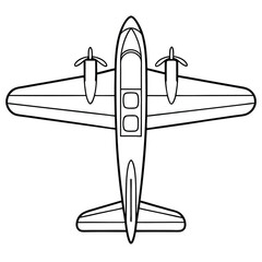 Top View Line Drawing of a Twin Engine Propeller Airplane