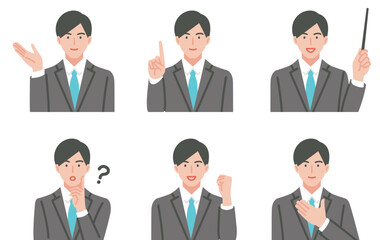 若い男性教師　よくあるポーズのセット