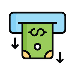 Ready to use flat outline style icon of cash withdrawal
