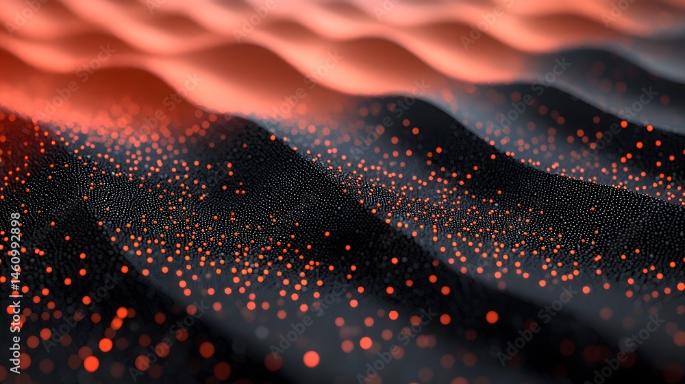 Poster abstract red and black particle background with gradient waves