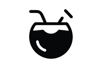 Simple outline drawing of a summer cocktail glass with lemon line art vector design