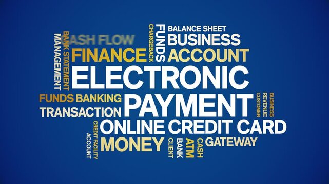 Electronic Payment animated word cloud;text design animation tag kinetic typography seamless loop.