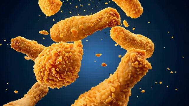 Crispy fried chicken drumsticks delicious fast food promotion restaurant menu on dark blue background image