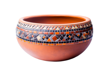 Terracotta Pot Decorated with Mosaic Tiles, cut out transparent