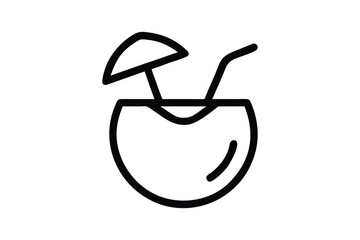 Simple outline drawing of a summer cocktail glass with lemon line art vector design