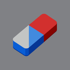 Obraz premium A minimal vector of a dual-color eraser (blue and red), placed on a solid soft gray background