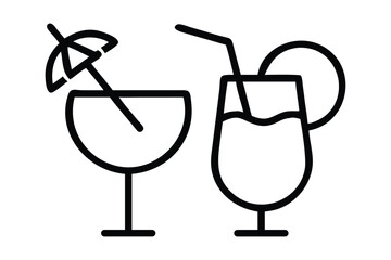 summer cocktail drink glass and ice cream Line Icon with vector illustration