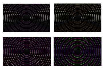 Fototapeta premium Four Colorful Gradient Circular Ring Backgrounds Soft Pink, Orange & Purple Glow on Black for Modern Digital and Visual Art Gradient backgrounds with smooth color transitions. 