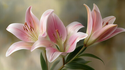 Fototapeta premium Elegant Lilies in Soft Shades of Pink Peach and White Floral Art