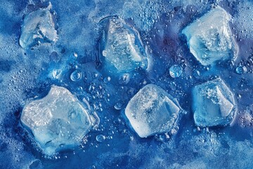 Obraz premium Ice cubes in a blue liquid