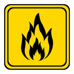 fire danger sign. flammable warning sign on a yellow square board.
