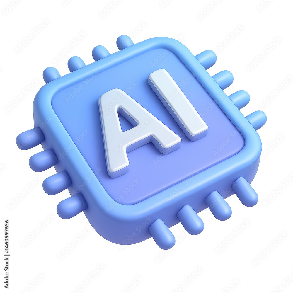 Poster ai chip 3d icon: a 3d rendering of a stylized computer chip with 