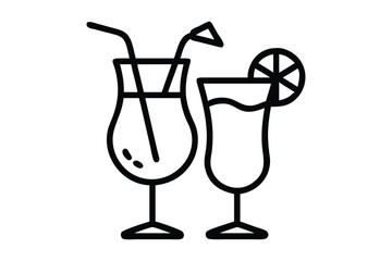 summer cocktail drink glass and ice cream Line Icon with vector illustration