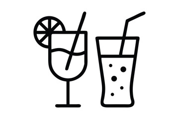 summer cocktail drink glass and ice cream Line Icon with vector illustration