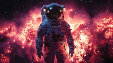 Astronaut floating alone in deep space, realistic textures on suit, cosmic backdrop,generative ai illustration
