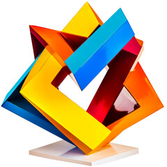 Interlocking colorful geometric structure on display, cut out transparent
